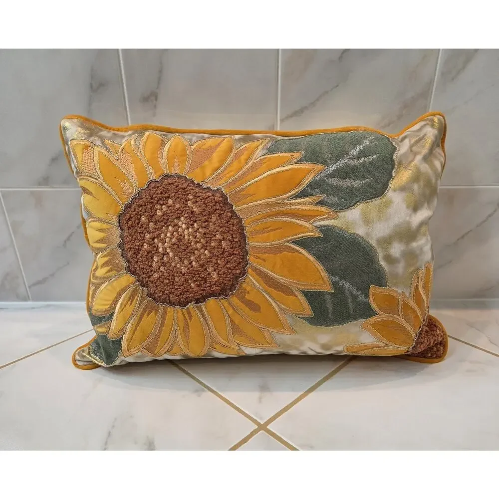 New Set of 2 Fall Autumn Decorative Throw Pillows 20x13 Embroidered Leaf...